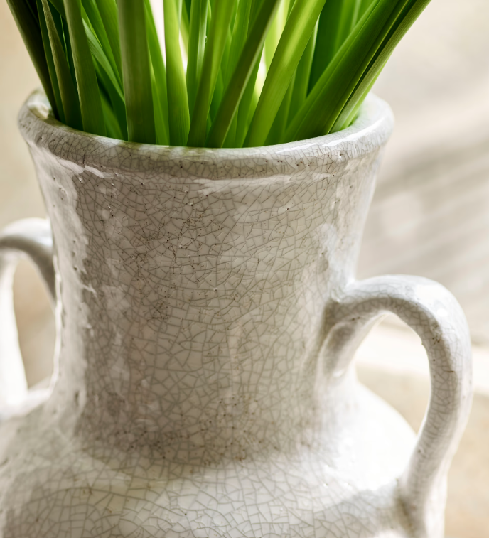 Ravello Heavy Vase with Handles - Off-White Crackle Glaze