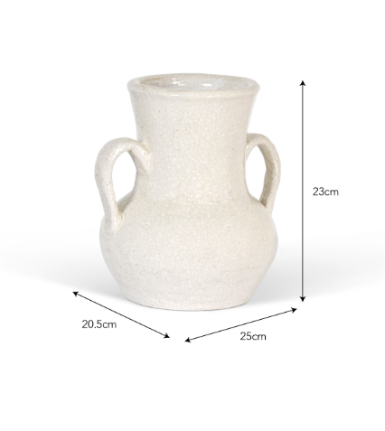 Ravello Heavy Vase with Handles - Off-White Crackle Glaze
