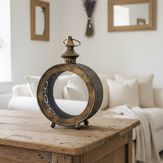Round Detailed Rubbed Gold Lantern