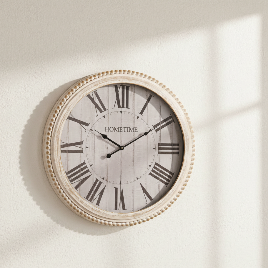 White Wooden Beaded Clock - 60cm