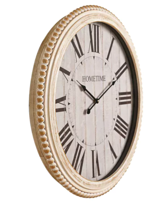 White Wooden Beaded Clock - 60cm