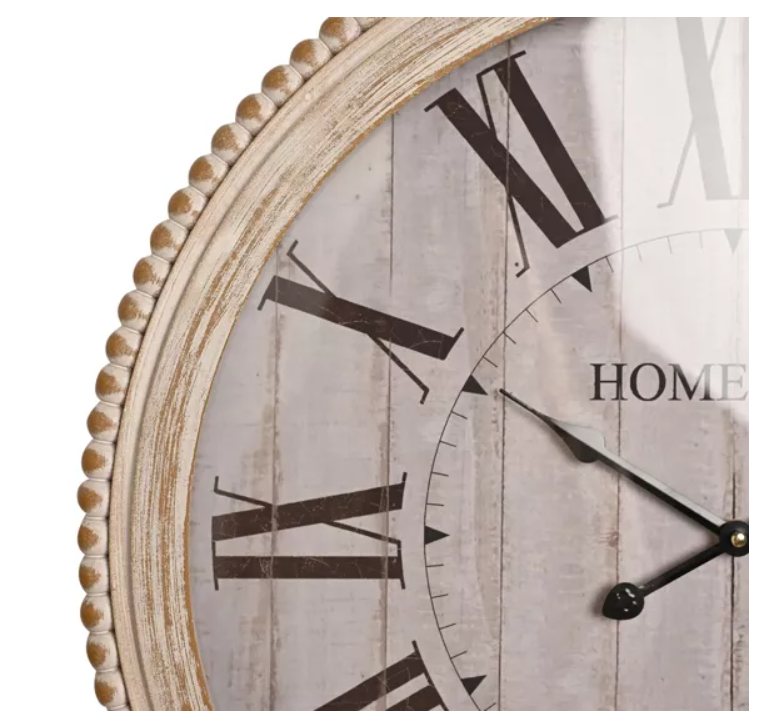 White Wooden Beaded Clock - 60cm