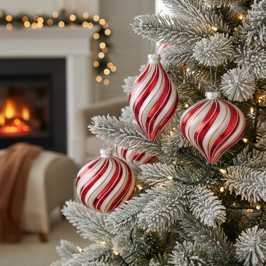 Red & White Striped Glass Baubles