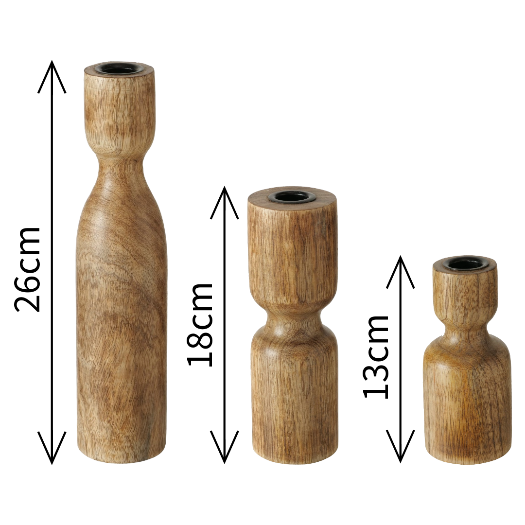 Mango Wood Candle Holders - Set of 3