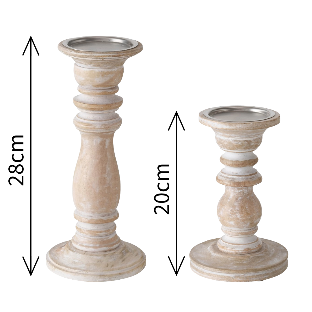 White Wash Wooden Candle Holders
