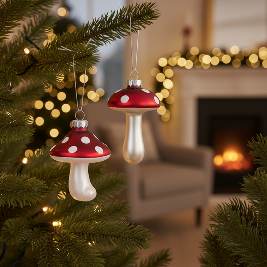 Glass Red/White Mushroom Decorations