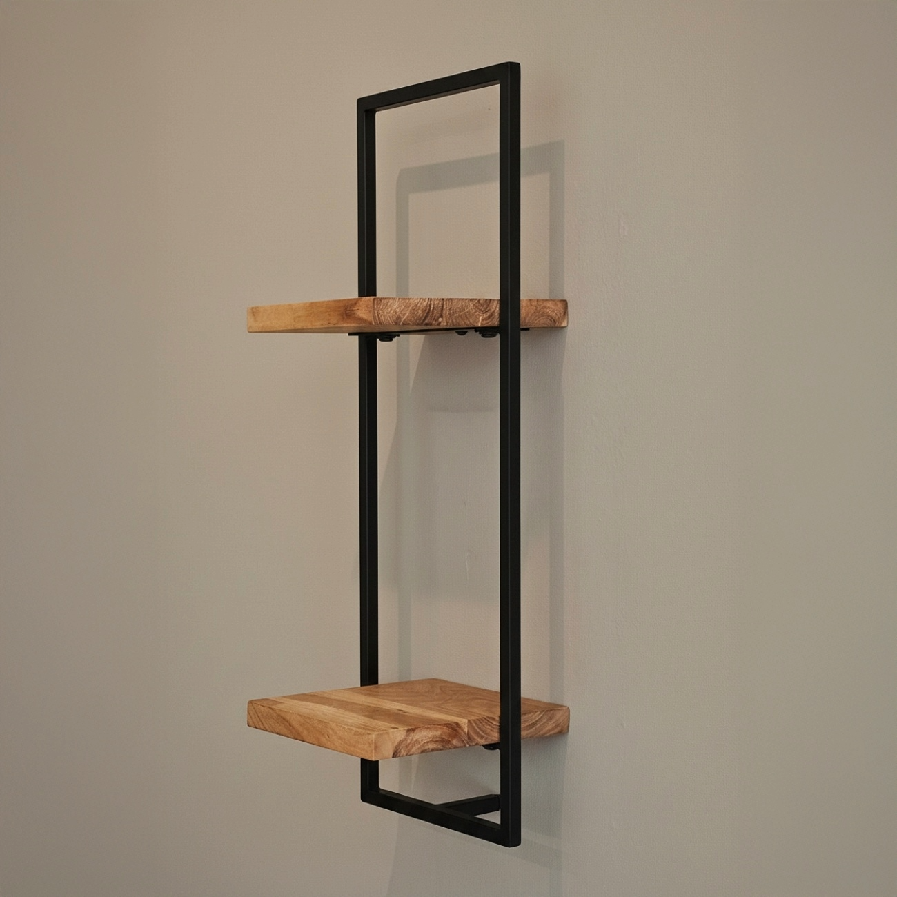 Solid Acacia & Metal Industrial Style Wall Shelves