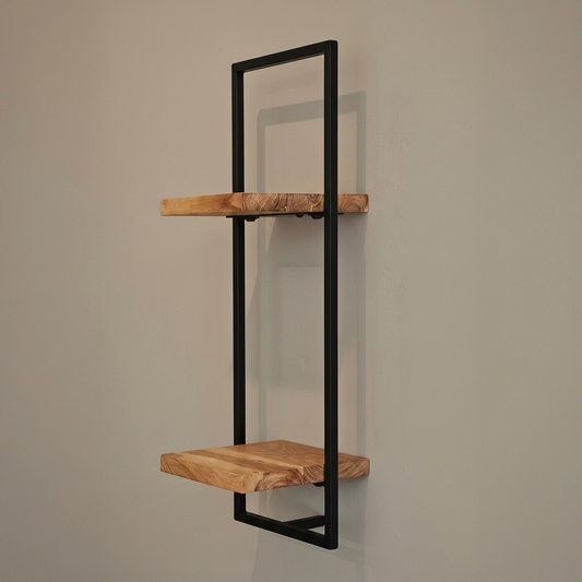Solid Acacia & Metal Industrial Style Wall Shelves