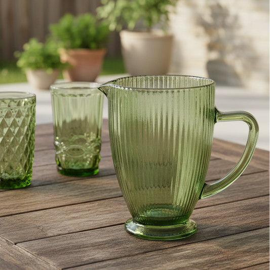 Ribbed Green Glass Pitcher