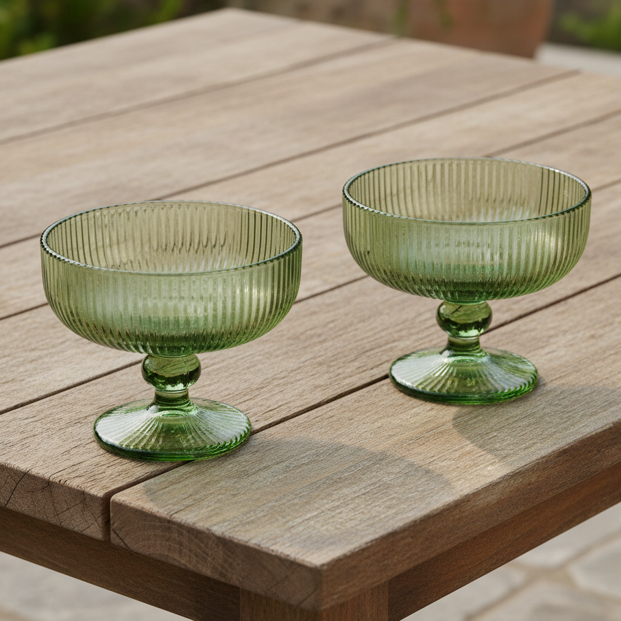Green Ribbed Cocktail/Dessert Glasses
