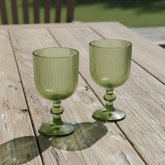 Ribbed Green Wine Glass
