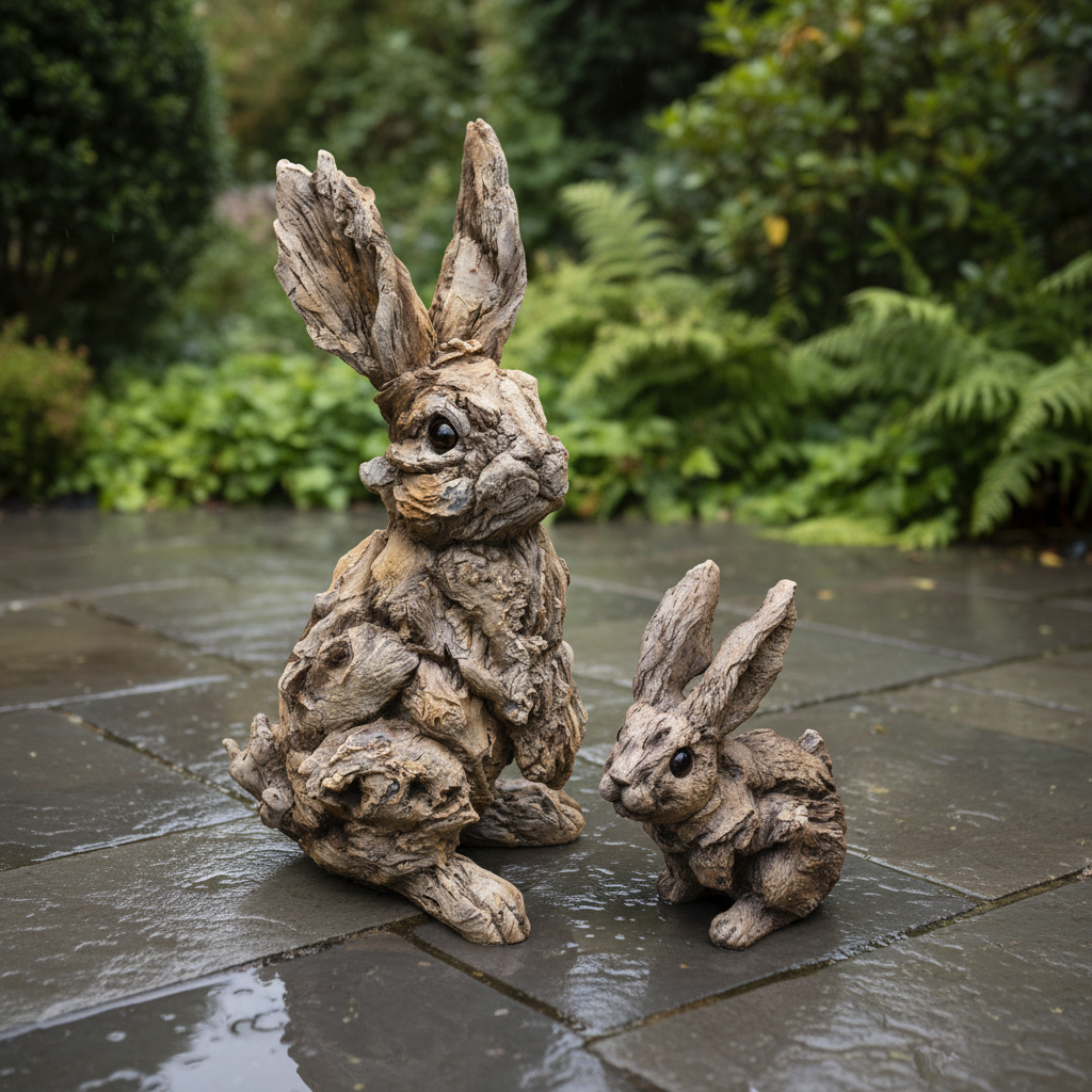 Driftwood Effect Small Rabbit Statue