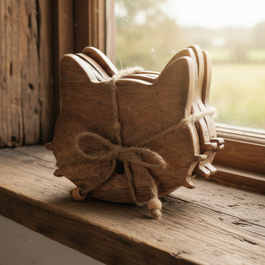 Mango Wood Cat Coasters - Set of 4