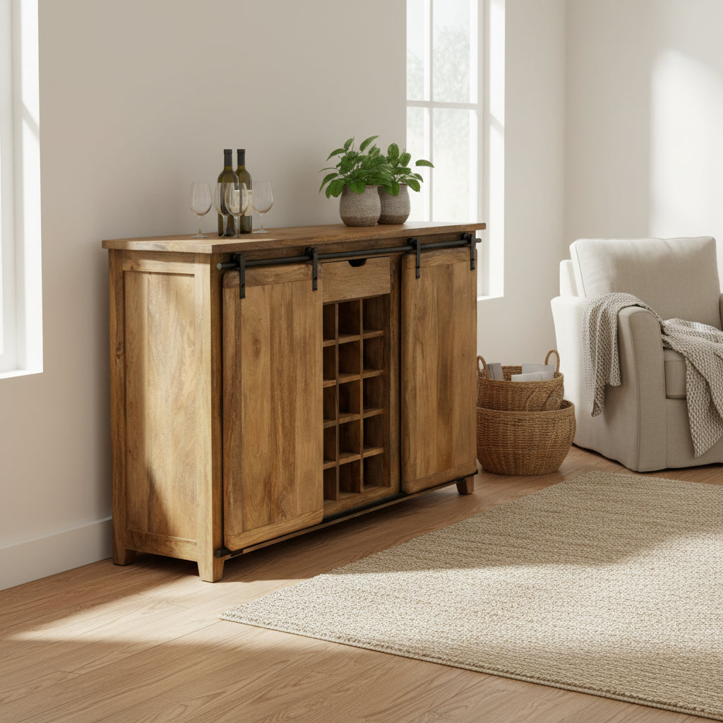 Large Mango Barn Door Wine Cabinet