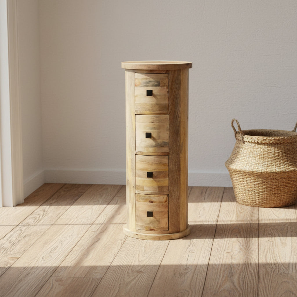Mango Wood Four Drawer Drum Chest