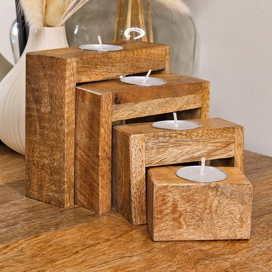 Set of Four Mango Wood Tealight Holders