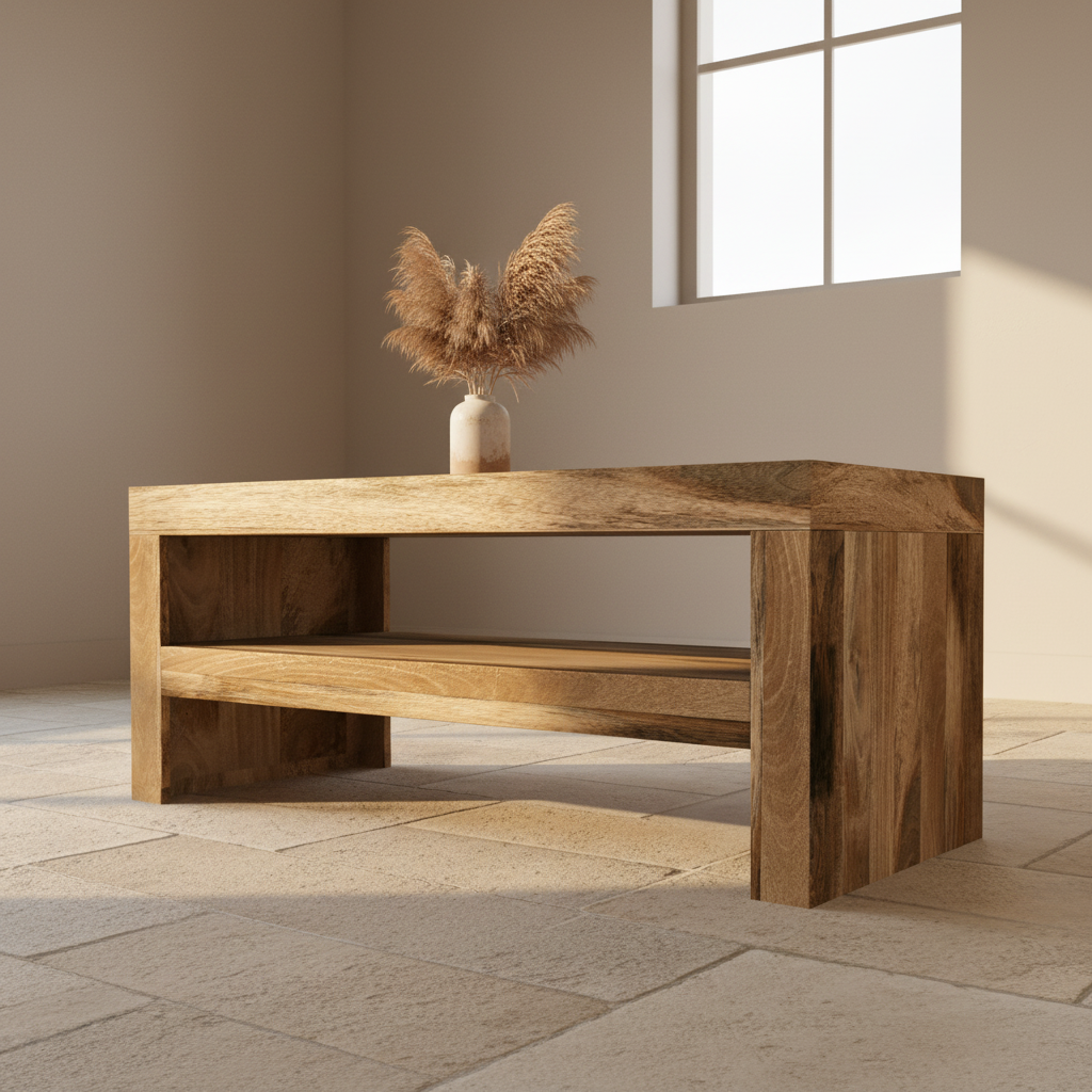 Cubic Mango Coffee Table with Shelf
